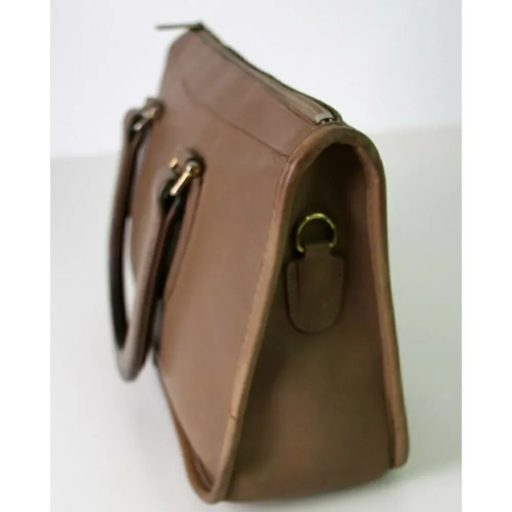 CLASSIC VTG Michael Green SADDLE BEIGE GENUINE LEATHER TOP HANDLE HANDBAG TOTE